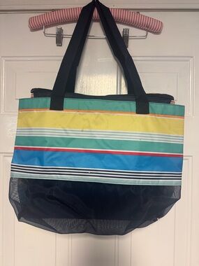 thirty-one Striped Tote in Yellow, Teal, Blue and Black